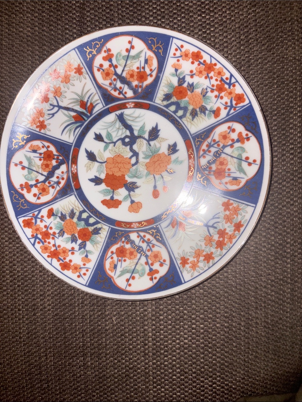 VINT BREAD AND BUTTER Blue and Orange Floral Porcelain PLATTER